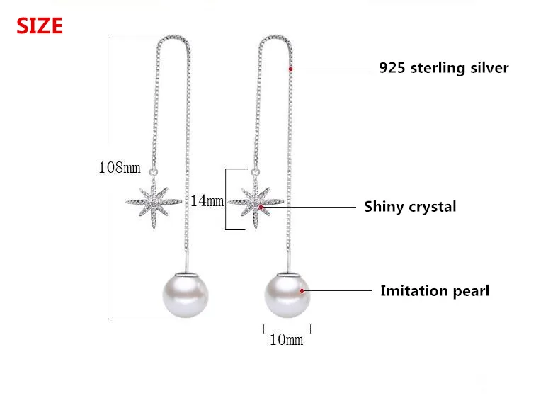 Женские длинные серьги гвоздики из серебра 100% пробы с