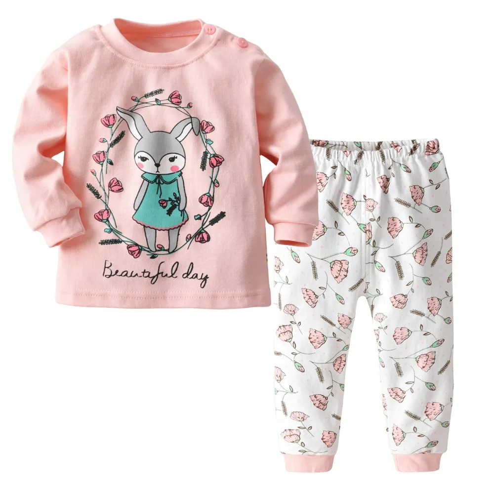 2018 New Cartoon Sleepwear Sets Pajama Boy Kids Baby Long Sleeve Cotton Animal Nightwear Home Wear For Girls Boys | Детская одежда и