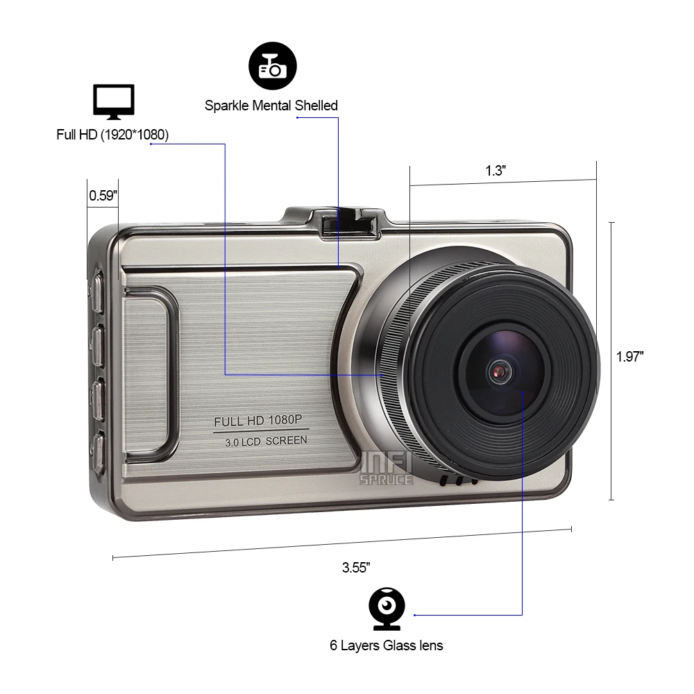 3 дюймовый Видеорегистраторы для автомобилей 1080 P FHD 170 градусов Широкий формат
