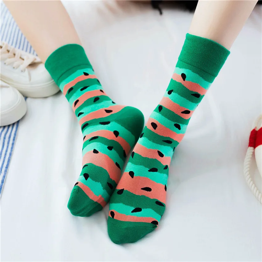 New Unisex Men Women Art Painting Fruit Socks Cotton Fashion Socks Winter Warm Crew Socks Harajuku Funny Socks Cute High Hosiery