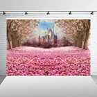 Фон для фотосъемки с изображением сказочной красивый розовый лес фотобумажный фон студии реквизит с цветами на полу W-314