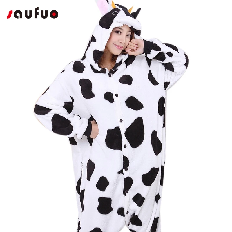 Cute Cow Adult Hoodie Winter Kigurumi Onesie Women Cartoon Pajamas Couple Pyjama Anime Bodysuit Pijama Animal Home Sleepwear |