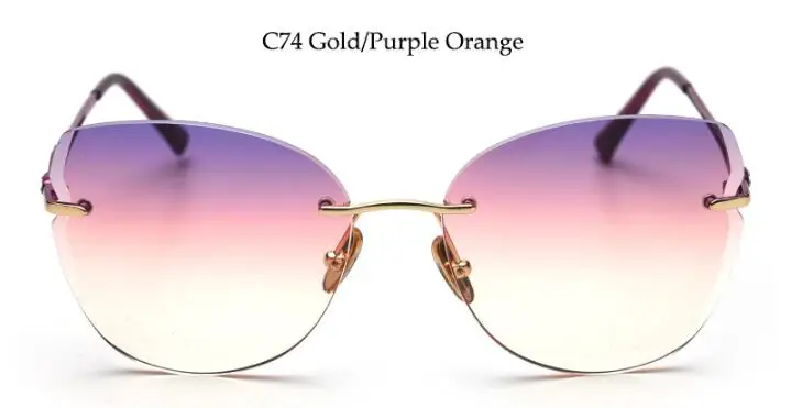C7 purple orange Высококачественные зеленые солнцезащитные очки без оправы, дизайнерские брендовые роскошные женские солнцезащитные очки кошачий глаз, металлические трендовые градиентные очки - Цвет линз: C7 purple orange