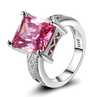 Pink CZ Кольца на палец для женщин, одноцветное 925 пробы Серебряное кольцо с радужным топазом, высокое качество, кольцо с драгоценным камнем, вечерние, свадебные подарки, размер 6-10 - Цвет камня: Pink CZ
