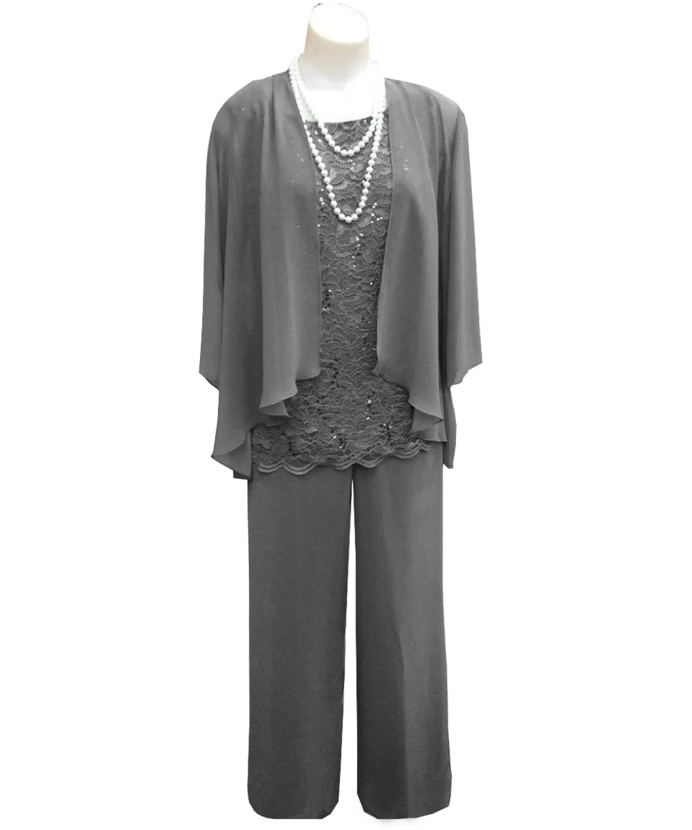 Dark Grey 3 предмета, платье для матери невесты, брючный костюм с пиджаком, наряд для торжественного вечера, кружевное платье для свадьбы, мусульманское SLD-M01 жениха - Цвет: Dark Grey