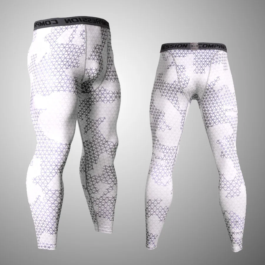 white pants Мужские фитнес беговые колготки тренировочные брюки Камуфляжный спортивный костюм компрессионные штаны Беговая одежда леггинсы Рашгард мужские - Цвет: white pants