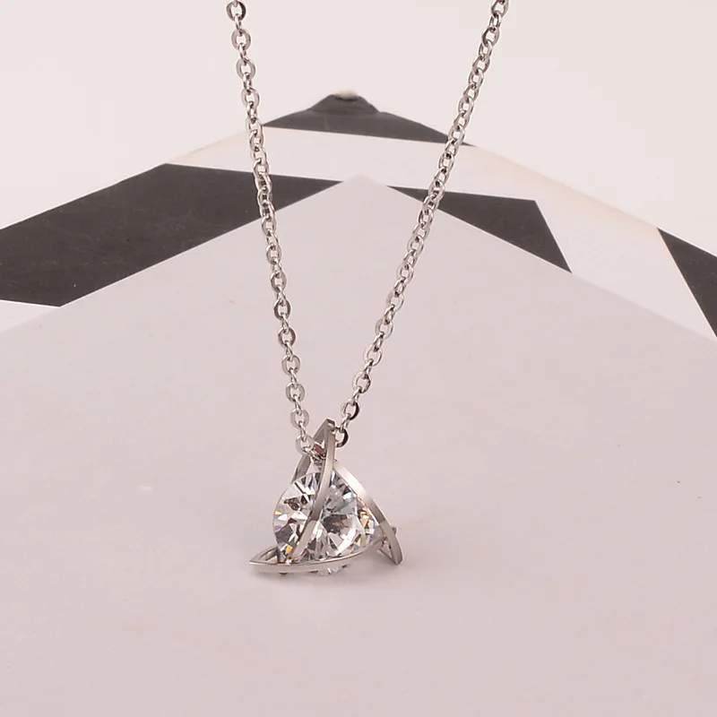 L60 silver YUN RUO, розовое золото, серебро, треугольный циркон, кулон, ожерелье, титановая сталь, ювелирные изделия, подарок на день рождения, никогда не выцветает, Прямая поставка - Окраска металла: L60 silver