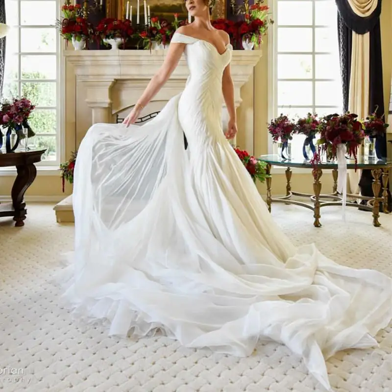 Vintage 2019 Pleated Mermaid Wedding Dresses Lace Up Custom Made Elegant Bridal Gowns Royal Train Plus Size Gown | Свадьбы и