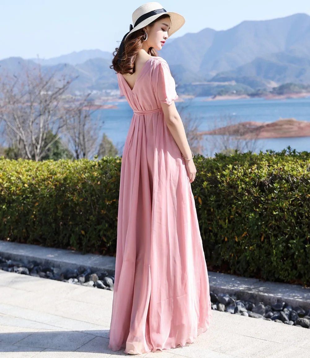 2018 Women's Chiffon Lightweight Bridesmaid Maxi Dress plus size celebrity/graduation/Dinner Beach Wedding Guest Sundress | Женская