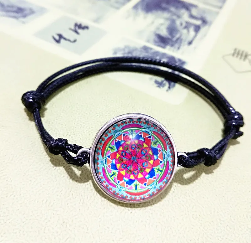 24pcs(Mixed 12 models) Mandala Bandan flowers hand weaving bracelets Glass Cabochon Leather Bracelet Bangle for girls women | Украшения и