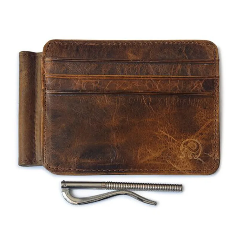 Wholesale Vintage Wallet Money Clip Men Genuine Leather Clamp for Holder Cash Credit Card Case 12 Pocket Cards | Багаж и сумки