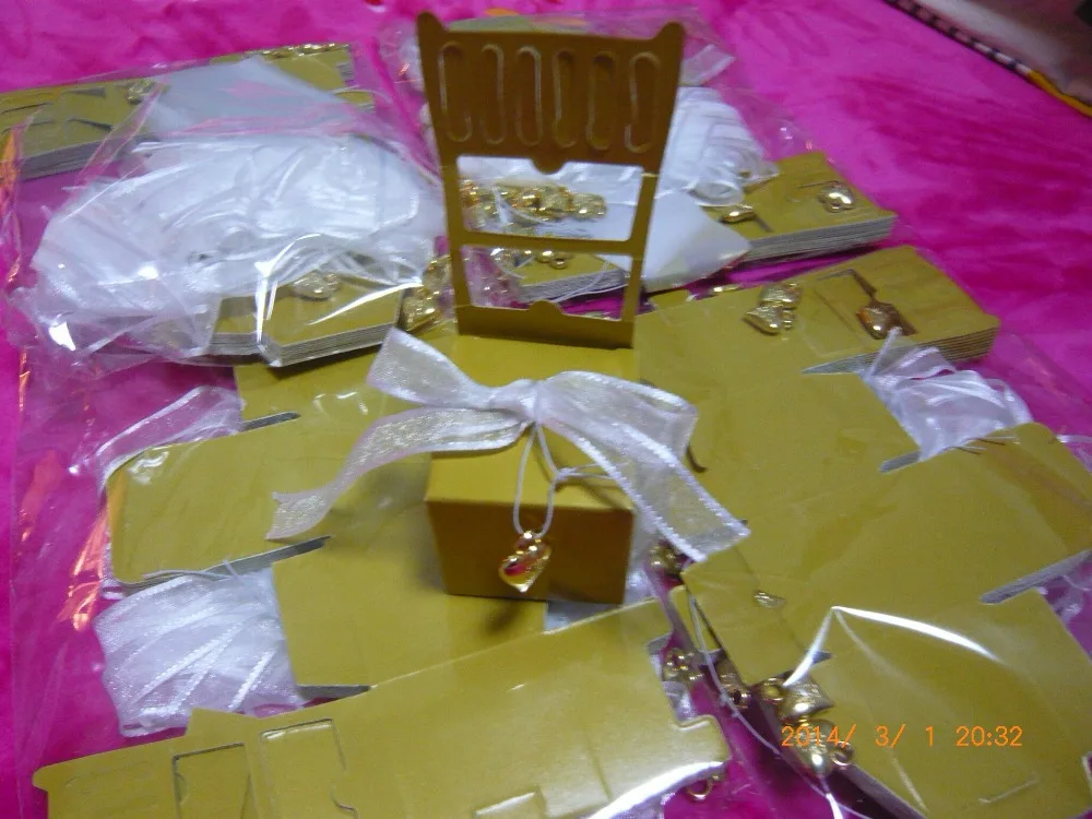 

Free shipping 400pcs/lot wedding favor Monogram Gold Chair Favor Box used as candy packing in wedding party