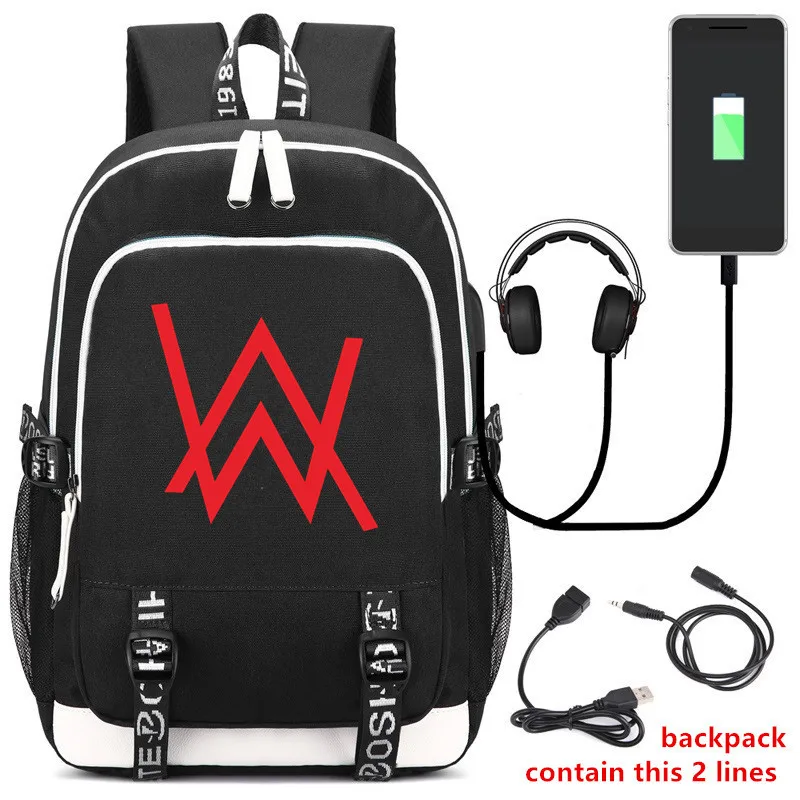 Электронная музыка Fade Alan Walker USB разъем для наушников для мальчиков и девочек школьная сумка для женщин рюкзак для подростков холст мужской рюкзак