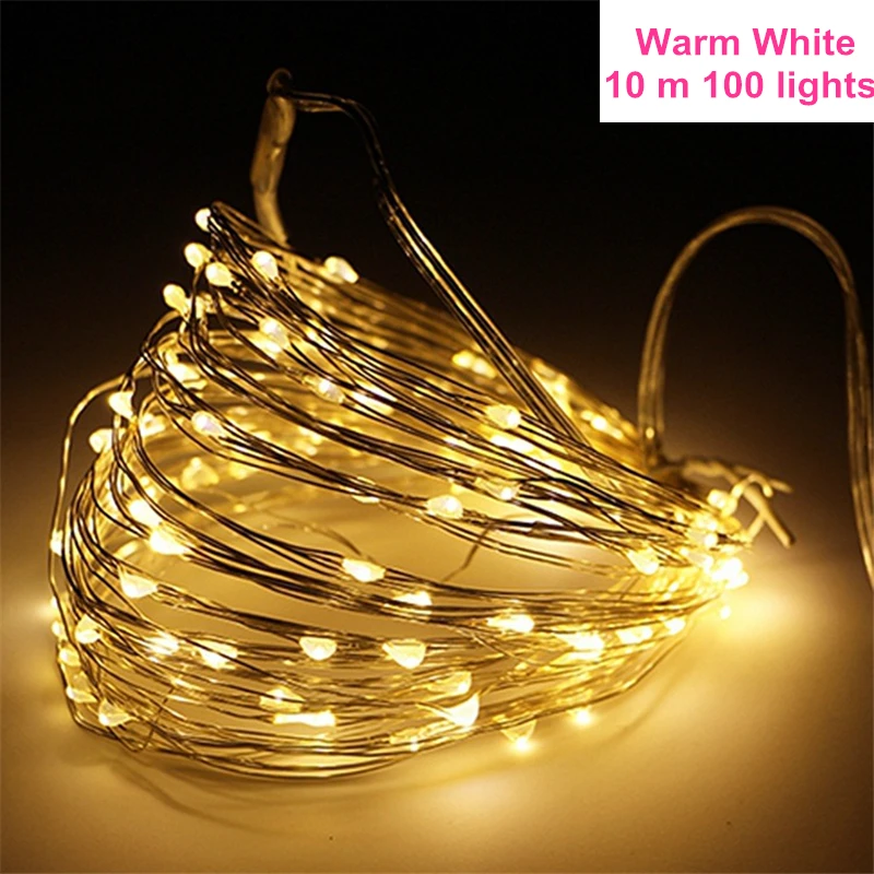100LED warm Рождественские украшения для дома, 10 м, 100 шт., светодиодный Медный Серебряный провод, свадебные праздничные вечерние украшения, год, B - Цвет: 100LED warm