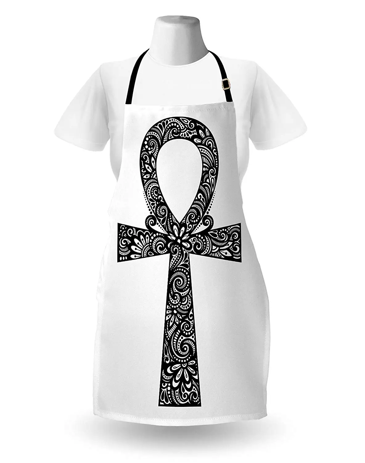 Ankh Apron Ancient Egyptian Icon with Ethnic Floral Swirls Leaves Oriental Arabesque Pattern Kitchen Bib for Cooking | Дом и сад