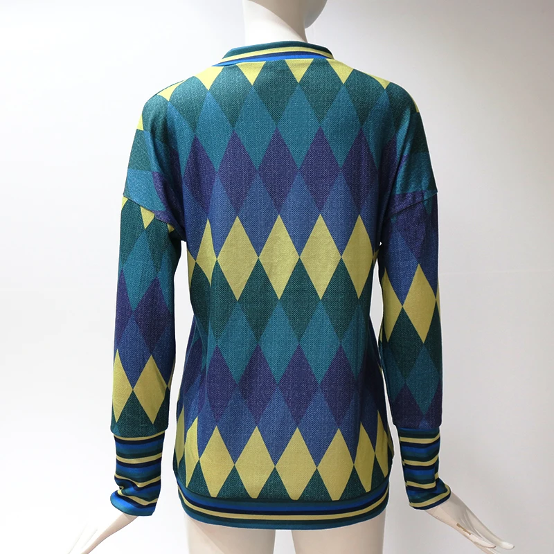Женский пуловер с геометрическим принтом свитер длинным рукавом джемперы