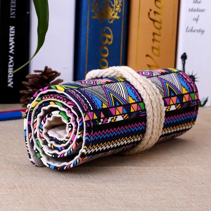 32/48/72 Hole Canvas Wrap Roll Up Pencil Case Pen Cosmetic Bag Holder Storage Pouch | Дом и сад