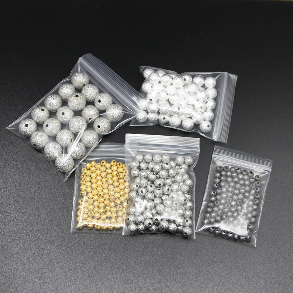 

100pcs/lot Gold Round Copper Spacer Beads 4 6 8 10 12mm Frosted Ball End Seed Beads For Necklace Bracelet Jewelry Making