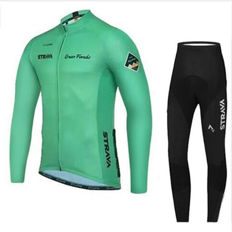 Новинка для Мужчин зеленый Strava гоночный велосипед с длинным рукавом Джерси