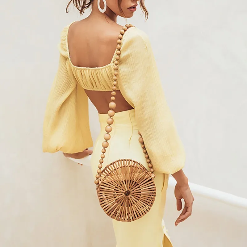 Женская блузка с вырезом лодочкой TWOTWINSTYLE летняя однотонная рукавами фонариками