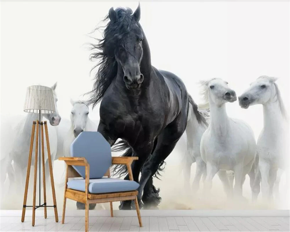 Обои beibehang для детской комнаты простые обои Мерседес черно белые лошади фон