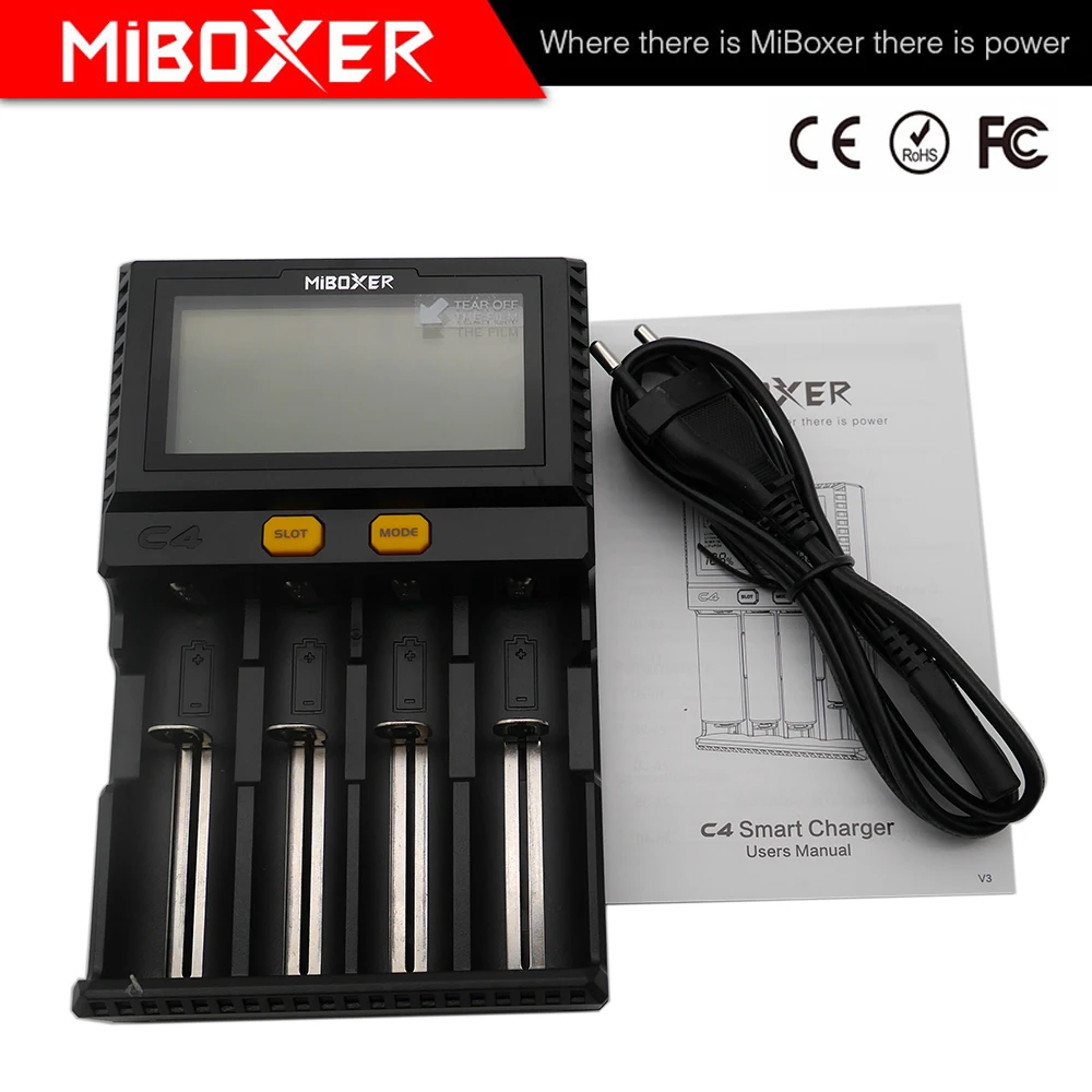 Оптовая продажа LCD Смарт зарядное устройство Miboxer C4 для Li Ion IMR ICR LiFePO4 18650 14500 26650 21700