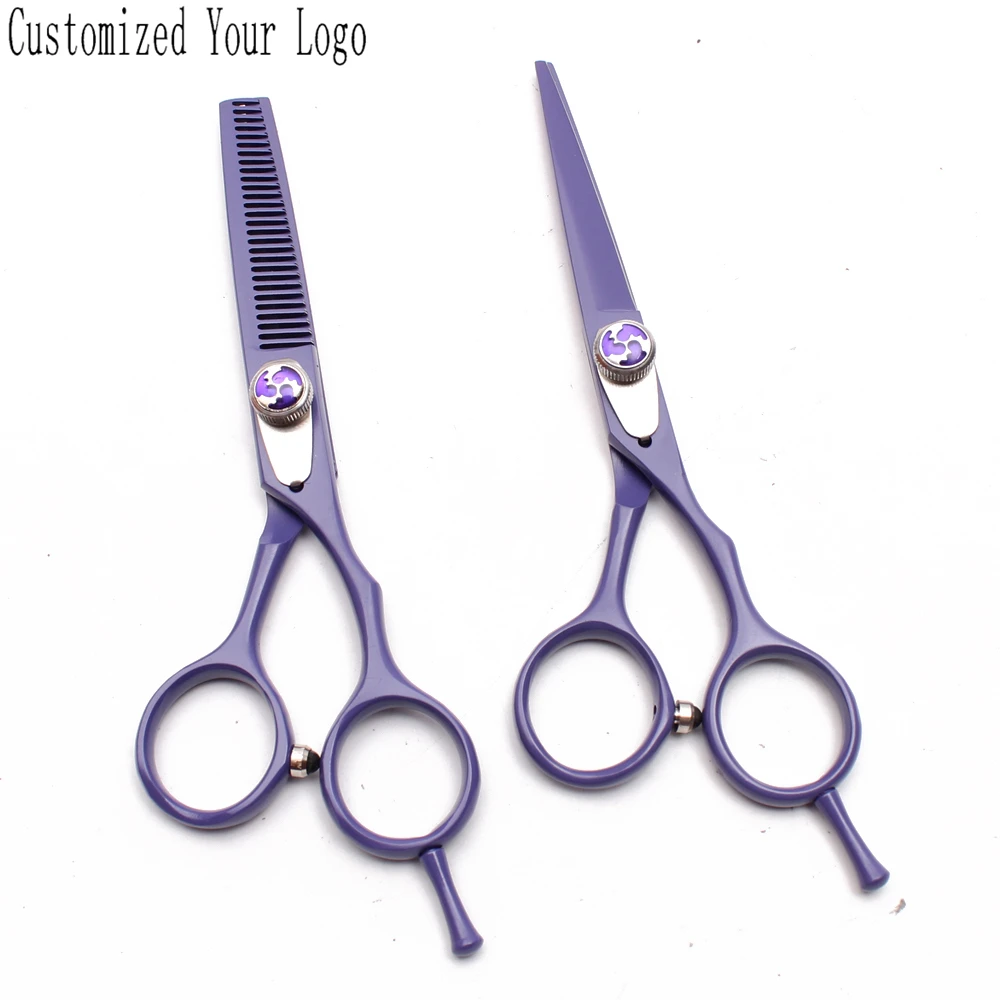 5.5In. Индивидуальные лого фиолетовые ножницы для животных прямые филировочные