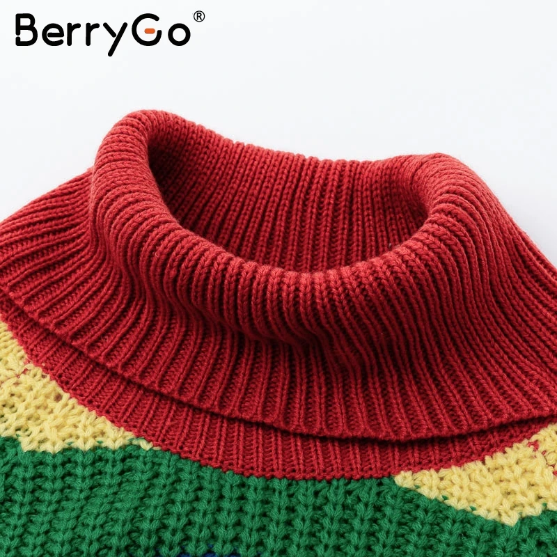 BerryGo Водолазка Полосатый Радужный свитер для женщин рукав летучая мышь