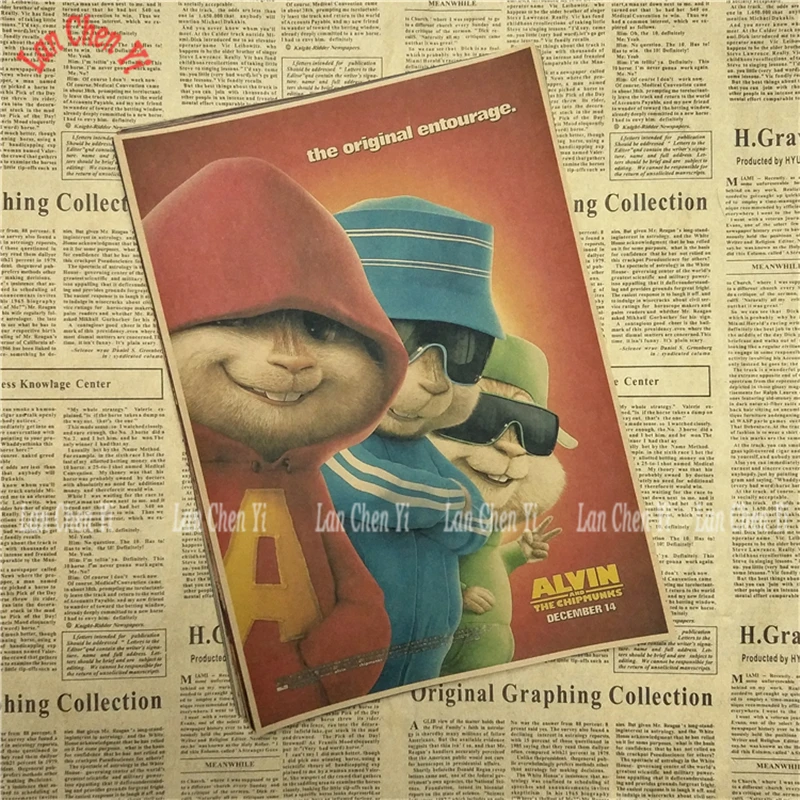 Винтажный постер Alvin and the Chipmunks из крафт бумаги настенные наклейки для гостиной