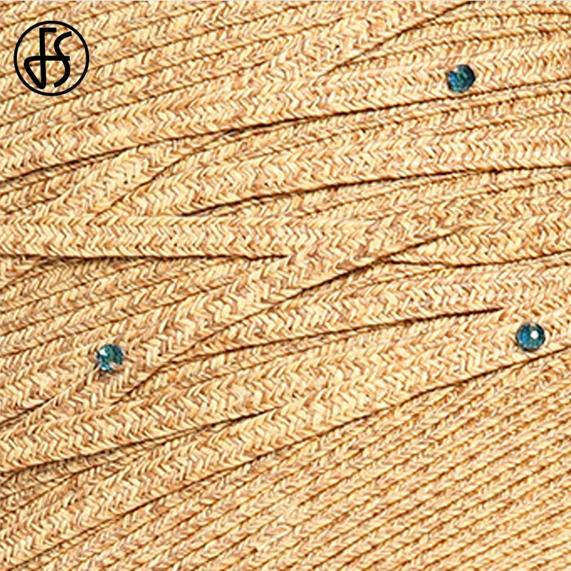 Женская соломенная шляпка от солнца FS пляжная складывающаяся с широкими полями