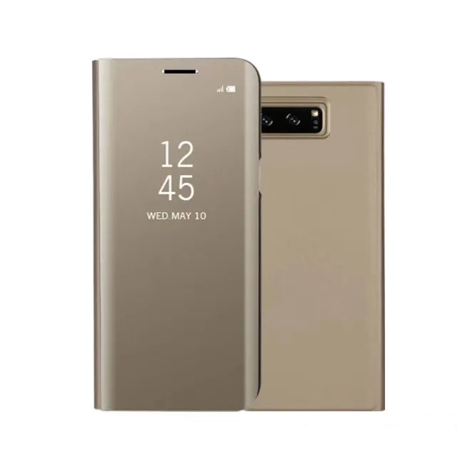 Зеркальный кожаный чехол-книжка для samsung Galaxy Note 8, S6, S7 Edge, S9, S8 Plus, прозрачный, с окошком обзора, умный чехол для iphone6, 6s, 7, 8 Plus, X
