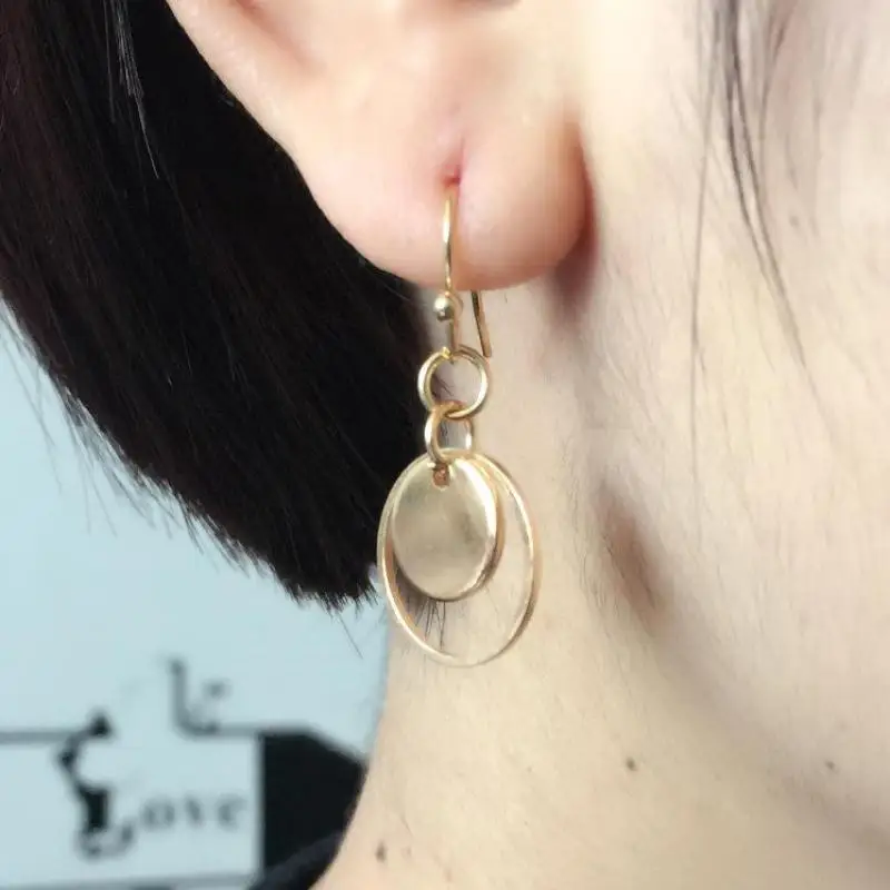 Простые геометрические металлические маленькие двойные круглые серьги в