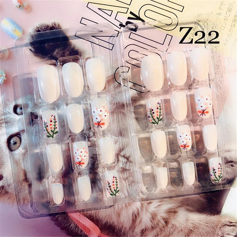 Z22 24 шт./компл. Новая модная футболка в французском 3D матовая арт накладные ногти короткий круглый накладные ногти Ноготь расширения Инструменты, аксессуары для украшения ногтей - Цвет: Z22