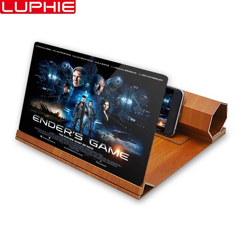LUPHIE 12 дюймов HD деревянная подставка для мобильного телефона 3D экран зум