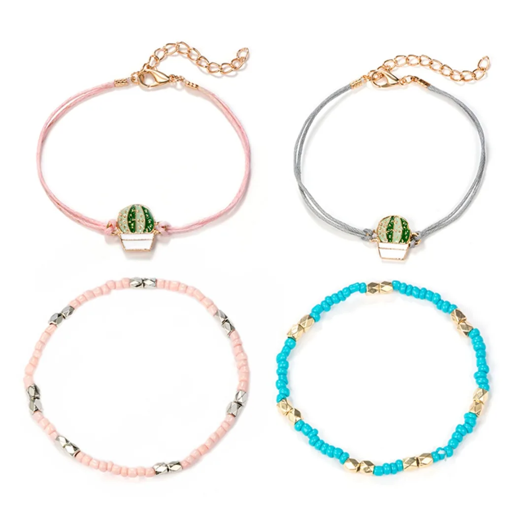 4 шт./компл. Новый мультяшный милый металлический Браслет С КАКТУСОМ женский