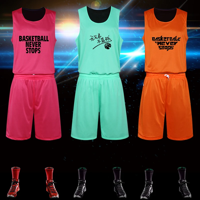 Двусторонний Мужской костюм для баскетбола рубашка и шорты с принтом спортивная