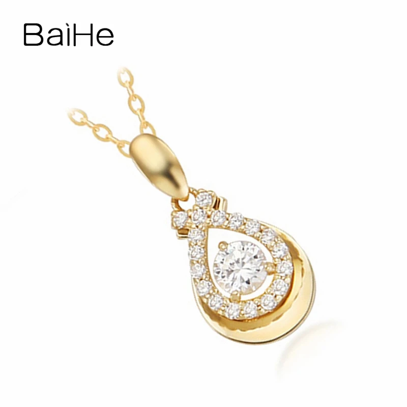BAIHE Твердые 18K желтое золото 0.42ct круглые H/SI натуральные бриллианты женский