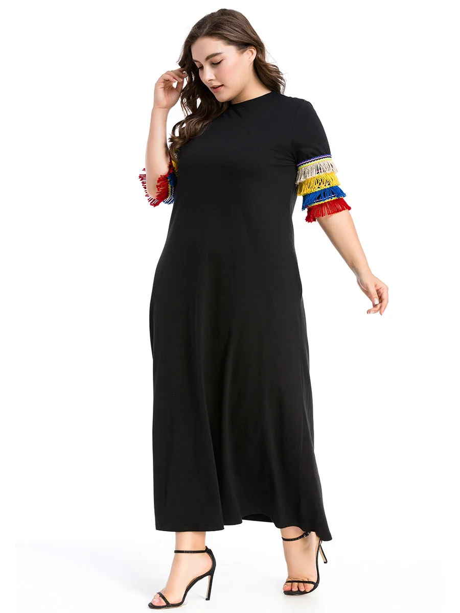 Женские платья TUHAO черного и белого цвета размера плюс 4XL 3XL с оборками на рукавах, офисные женские осенние длинные платья макси с кисточками ZL64