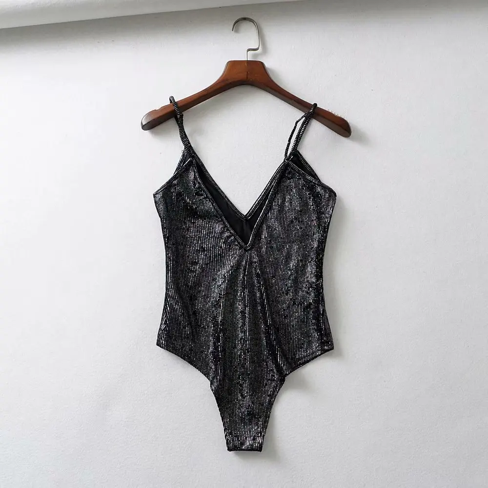 Женский комбинезон без рукавов сексуальный черный облегающий клубный боди Топы