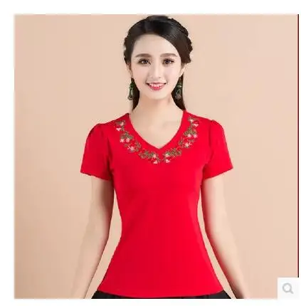 Хит! Новинка 2018 китайская футболка с ручной вышивкой хлопковая Футболка