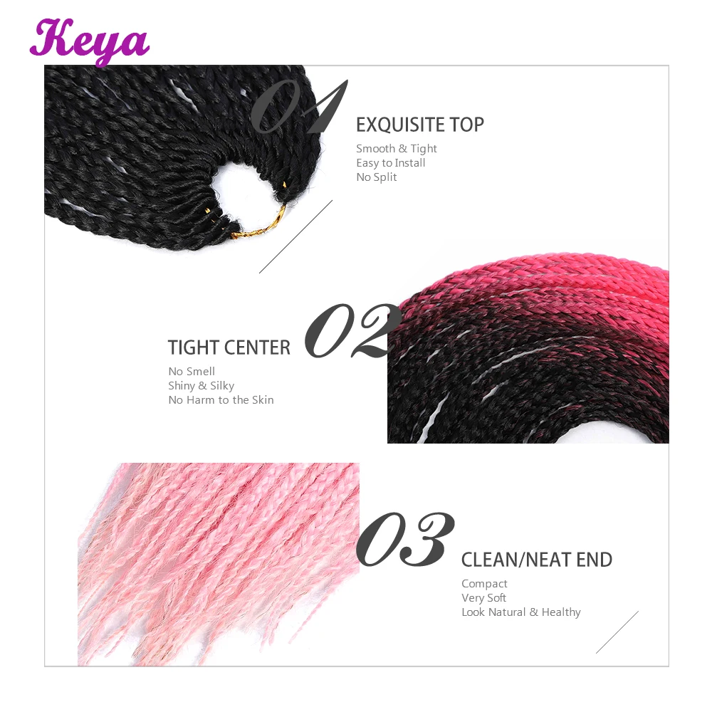 Ombre Pink Box Braids 24 Strands Synthetic Crochet Hair Extensions Inch Heat Resistant Fiber 3Pcs/Pack |