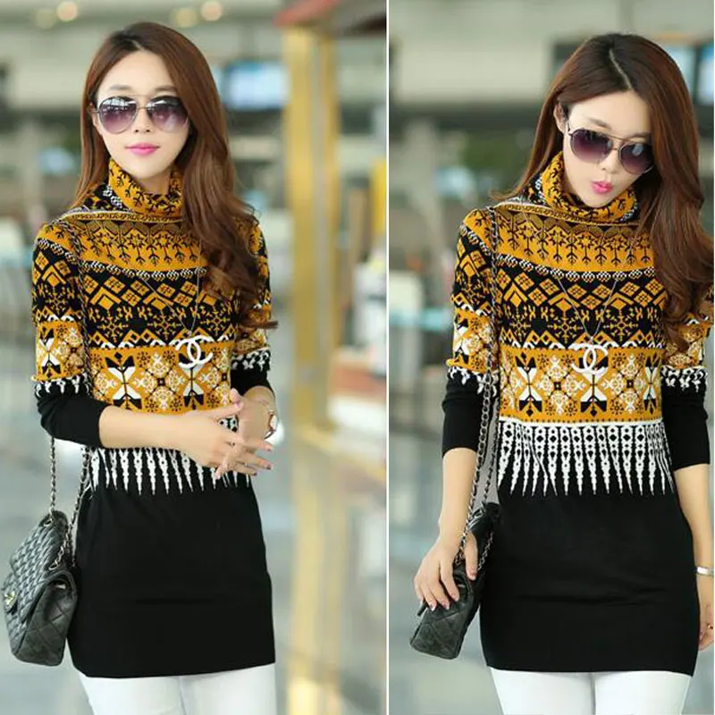 2018 для женщин длинный трикотаж свитеры платья зима теплая водолазка пуловеры