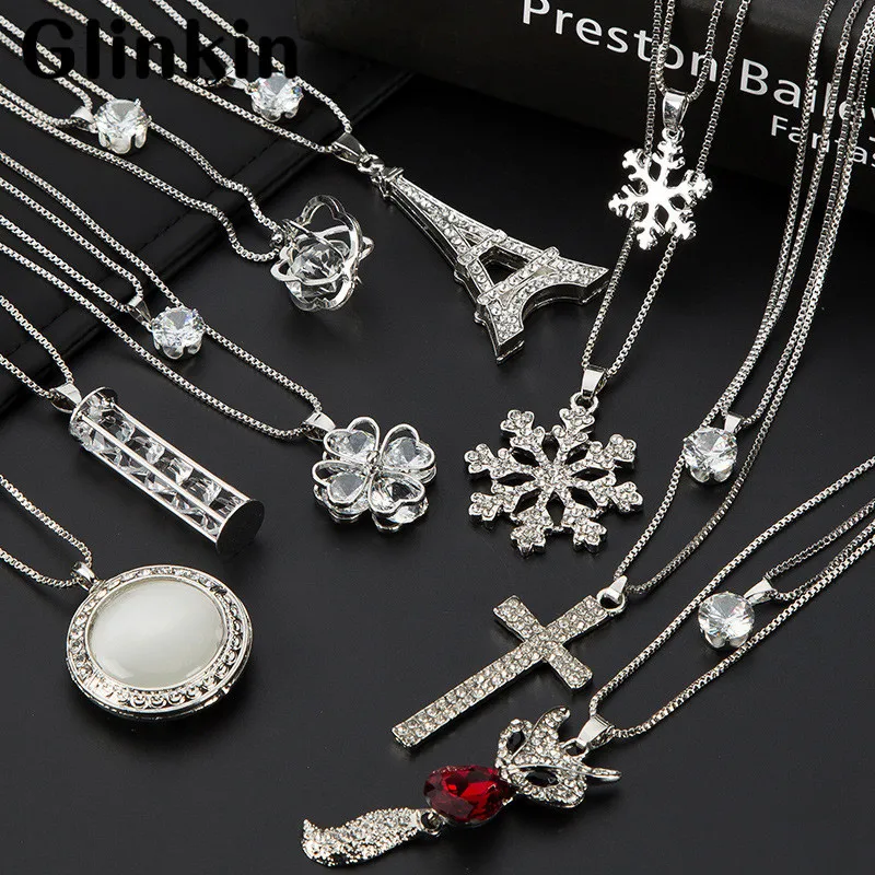 Глинкин моде CZ подвеска Цепочки и ожерелья двойной Чиан свитер для Для женщин