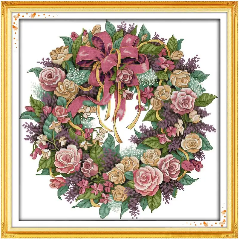 

A wreath of roses Patterns Counted Cross Stitch 11CT 14CT Cross Stitch Set Wholesale Cross-stitch Kit Embroidery Needlework-9