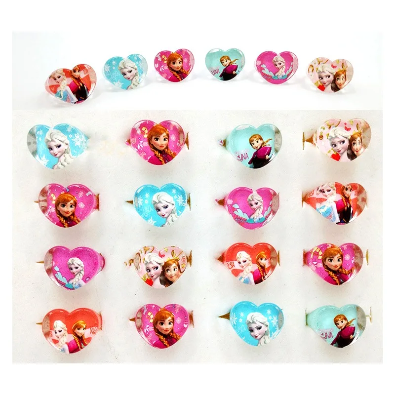 15pcs Heart Frozen 15 шт. Детские вечерние кольца с изображением принцессы Эльзы из мультфильма «Холодное сердце», аксессуары для дня рождения, детские украшения, подарок на день рождения - Цвет: 15pcs Heart Frozen