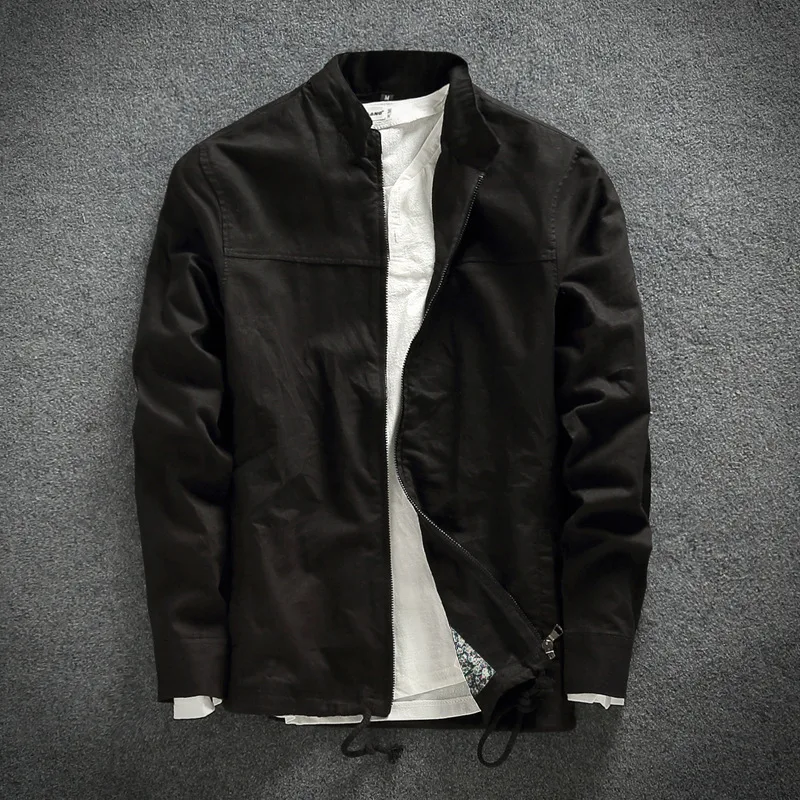 

YuWaiJiaRen 2018 Fashion Linen Jacket Men Breathable Stand Collar Pure Color Thin Brand Mens Coat Chinese Style