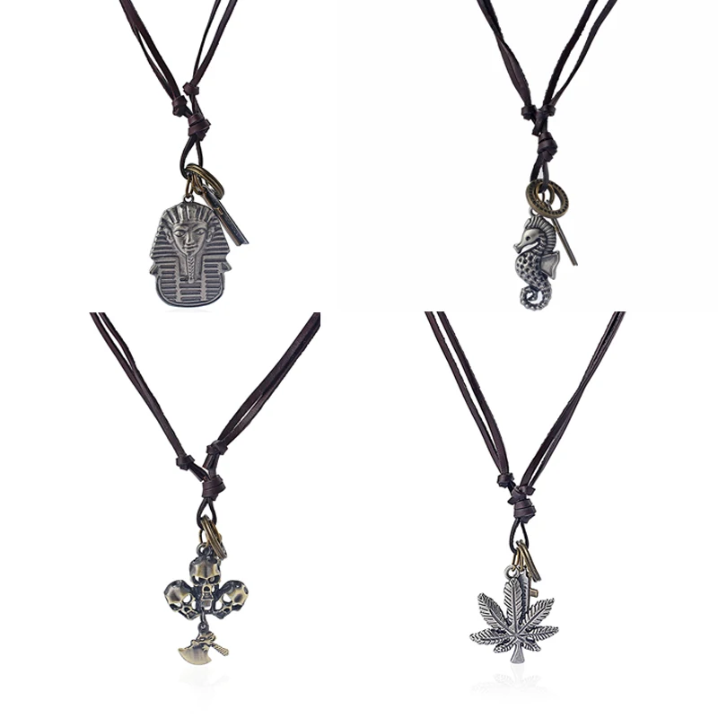 1 шт. шнур из натуральной кожи лист конопли/египетский фараон/гиппокамп/череп
