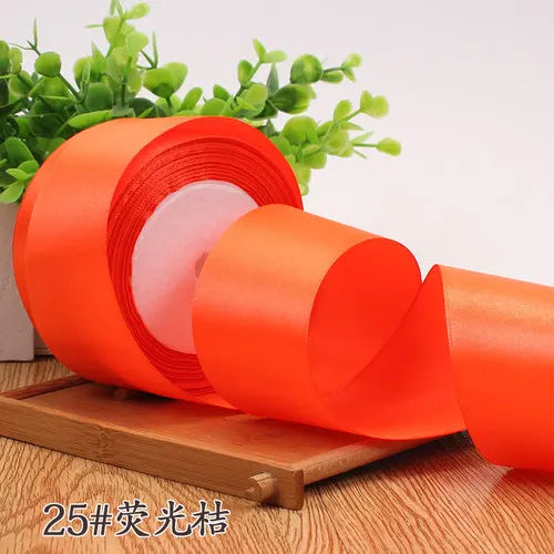 fluorescence orange 50 мм, 25 ярдов, 22 м, красивая шелковая атласная лента из полиэстера для украшения свадебных торжеств, подарочная упаковочная лента, материал "сделай сам" - Цвет: fluorescence orange