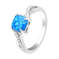 2019 fashion double cross finger rings for women paved blue opal micro zircon rings promise engagement rings wedding birth gifts