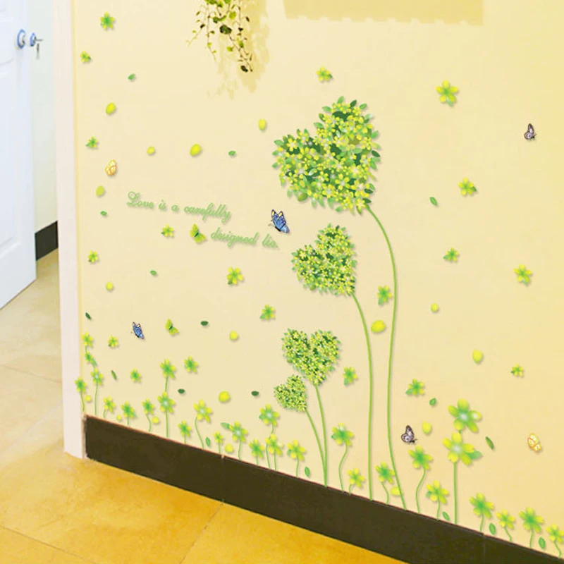 Романтическая Наклейка на стену с пятью листьями и травой для украшения дома